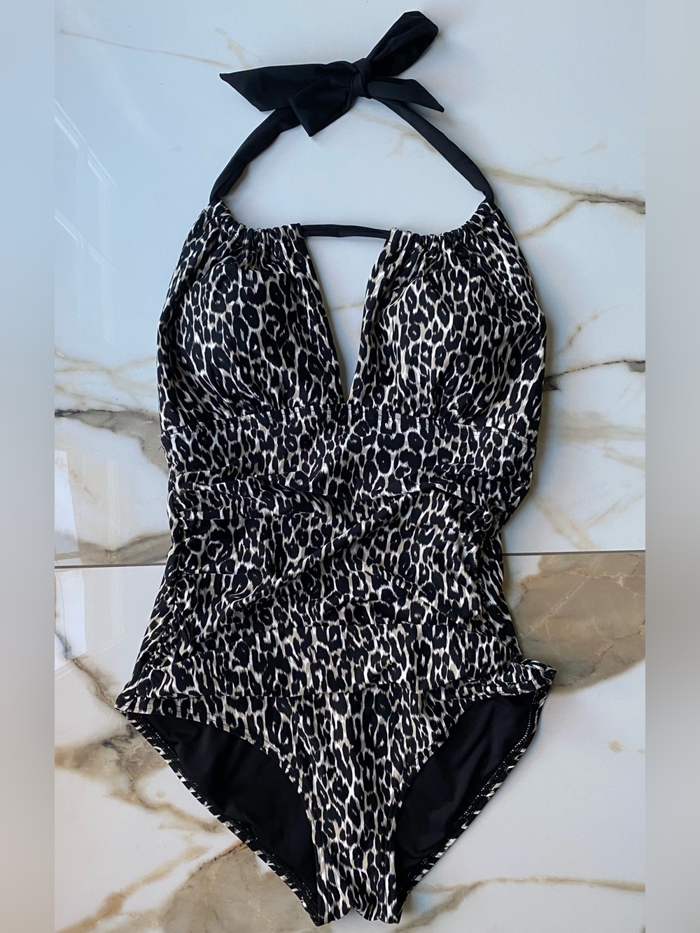 Calvin Klein Open Back Halter Jaguar/Leopard-Print One-Piece Swimsuit - Size 12